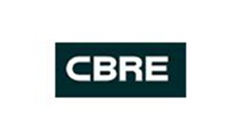CBRE logo in white on a dark background.