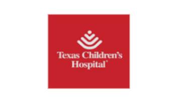 Logo of Texas Children's Hospital with a red background.