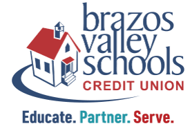 Logo of Brazos Valley Schools Credit Union with a house and text.