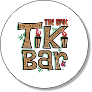 Logo of The Spot Tiki Bar with tropical elements.