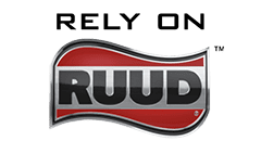 Logo featuring the text 'RELY ON RUUD' with a metallic and red design.