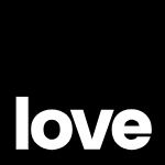 Bold white 'love' text on a black background.