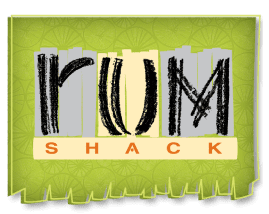Logo for Rum Shack with bold, textured letters on a green background.